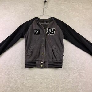 LA Kitty Varsity Bomber Jacket Gray Black Snap Front Sweatshirt Letterman 18 V